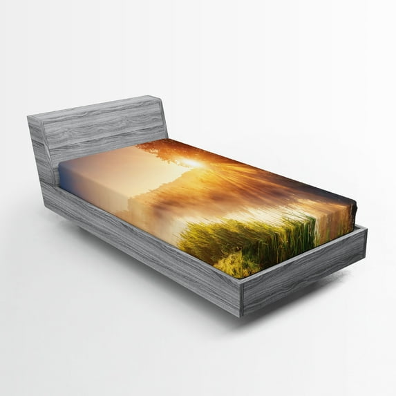 Ambesonne Colorful Fitted Sheet, Tree Ukraine Rural, Twin XL Size, Multicolor