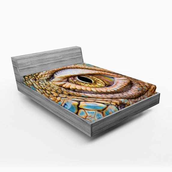 Ambesonne Colorful Fitted Sheet, Tropic Reptiles Iguana, Full Size, Multicolor