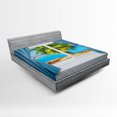 thumbnail image 1 of Ambesonne Colorful Fitted Sheet, Tropical Beach Sun, Full Size, Blue Green, 1 of 2