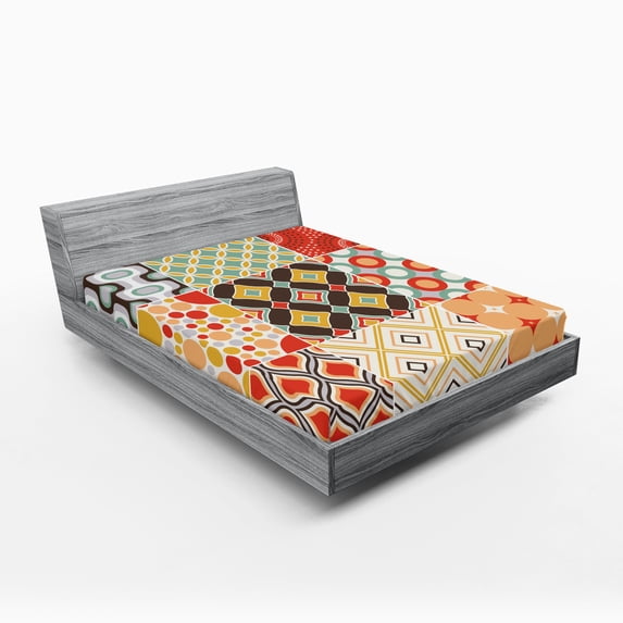 Ambesonne Colorful Fitted Sheet, Vintage Abstract Shape, Queen Size, Multicolor