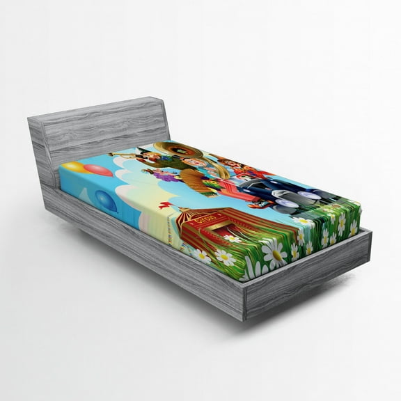 Ambesonne Colorful Fitted Sheet, Vintage Car Circus, Twin Size, Multicolor