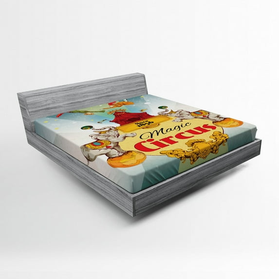 Ambesonne Colorful Fitted Sheet, Vintage Circus Tent, Full Size, Multicolor