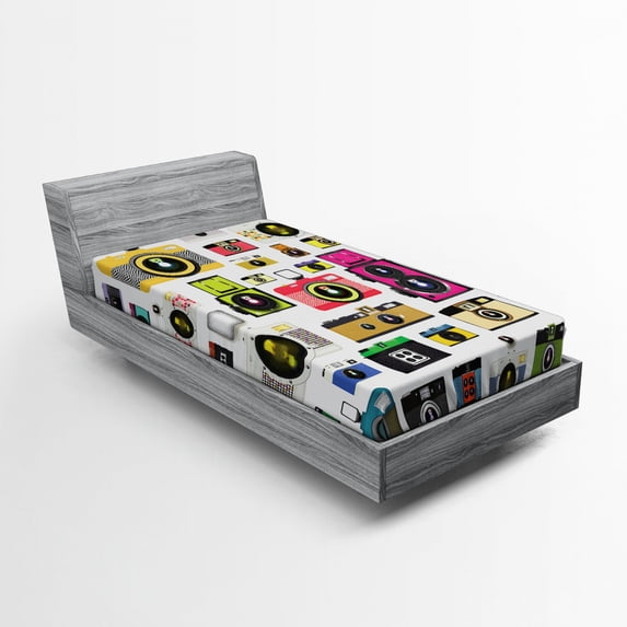 Ambesonne Colorful Fitted Sheet, Vintage Old Cameras, Twin XL Size, Multicolor