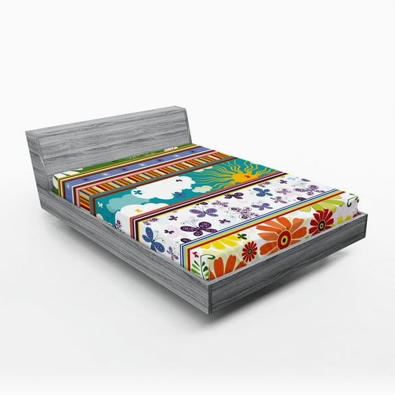 Ambesonne Colorful Fitted Sheet, Vivid Daisies Sun, Full Size, Multicolor