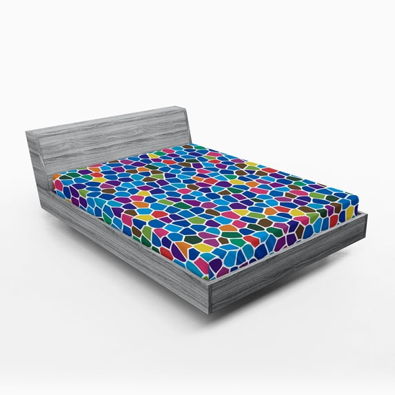Ambesonne Colorful Fitted Sheet, Vivid Mosaic Design, Full Size, Multicolor
