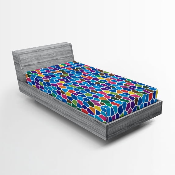 Ambesonne Colorful Fitted Sheet, Vivid Mosaic Design, Twin Size, Multicolor