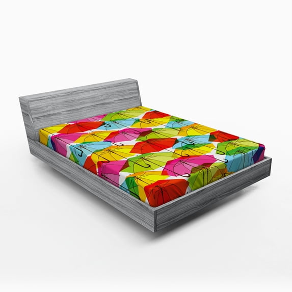 Ambesonne Colorful Fitted Sheet, Vivid Umbrella, Full Size, Multicolor
