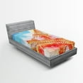 thumbnail image 1 of Ambesonne Colorful Fitted Sheet, Watercolor Paris Landmark, Twin XL Size, Yellow Blue Red, 1 of 3