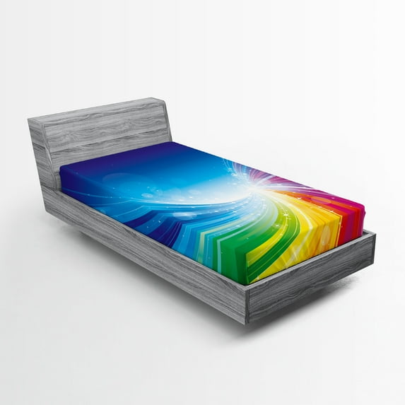 Ambesonne Colorful Fitted Sheet, Wavy Funky Pop Art, Twin Size, Multicolor