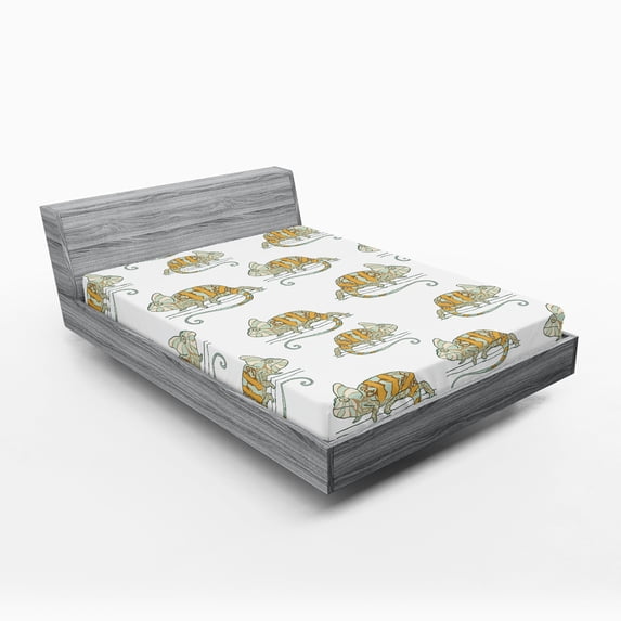 Ambesonne Colorful Fitted Sheet, Wild Chameleon Lizard, Full Size, Multicolor