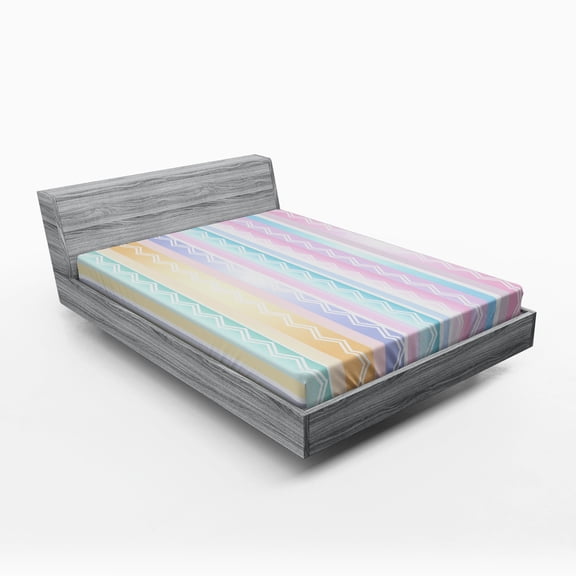 Ambesonne Colorful Fitted Sheet, Zigzag Modern, Queen Size, Multicolor