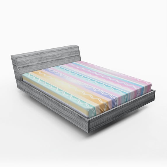 Ambesonne Colorful Fitted Sheet, Zigzag Modern, Queen Size, Multicolor