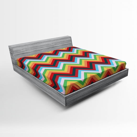 Ambesonne Colorful Fitted Sheet, Zigzag Sharp Vibrant, Full Size, Multicolor