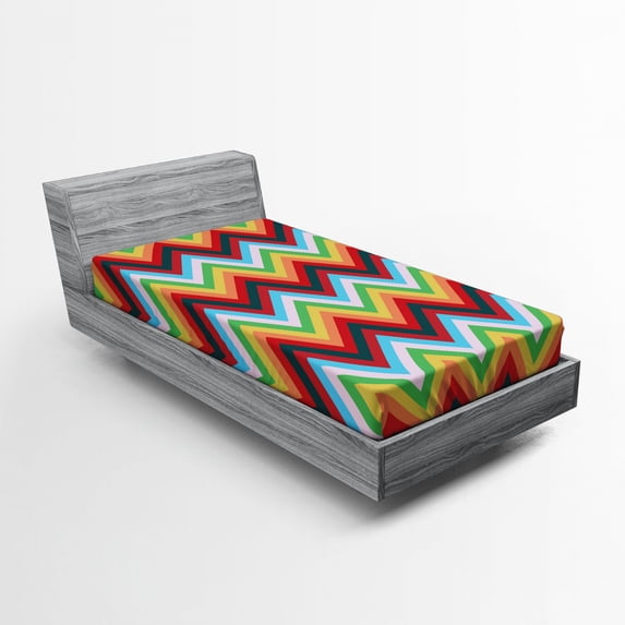 Ambesonne Colorful Fitted Sheet, Zigzag Sharp Vibrant, Twin XL Size, Multicolor