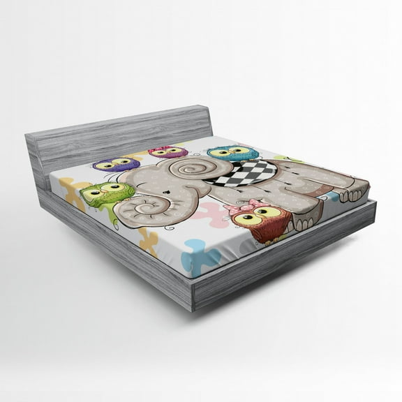 Ambesonne Colorful Fitted Sheet, and Owls Love, Queen Size, Multicolor