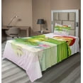 thumbnail image 1 of Ambesonne Colorful Fitted & Top Sheet Set with Sham, Frog on Water Lily Art, Multicolor, 1 of 4