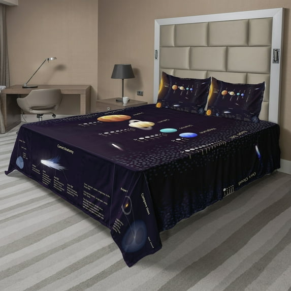 Ambesonne Colorful Fitted & Top Sheet Set with Shams, Jupiter Saturn Planet, Multicolor