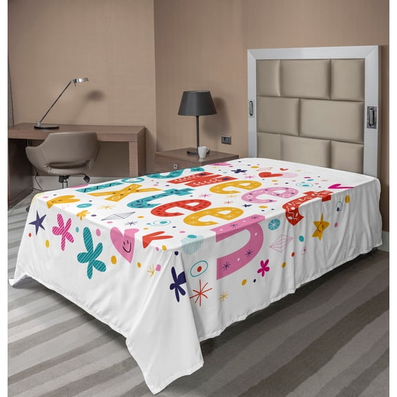 Ambesonne Colorful Flat Sheet, 16 Blossoms, TwinXL Size, Multicolor