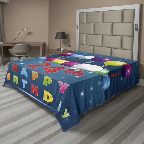 Ambesonne Colorful Flat Sheet, 24th Birthday Party, Queen Size, Multicolor
