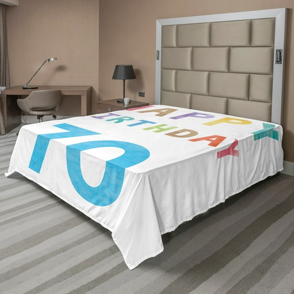 Ambesonne Colorful Flat Sheet, Abstract 70 Birthday, Queen Size, Multicolor