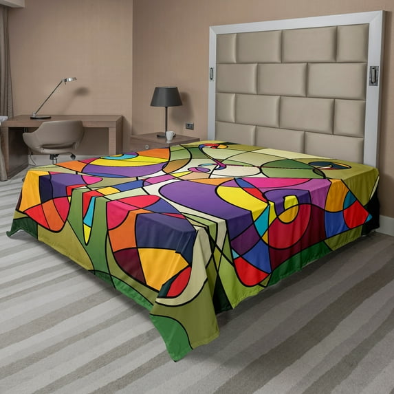 Ambesonne Colorful Flat Sheet, Abstract Butterfly Art, Queen Size, Multicolor