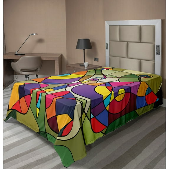 Ambesonne Colorful Flat Sheet, Abstract Butterfly Art, Twin Size, Multicolor