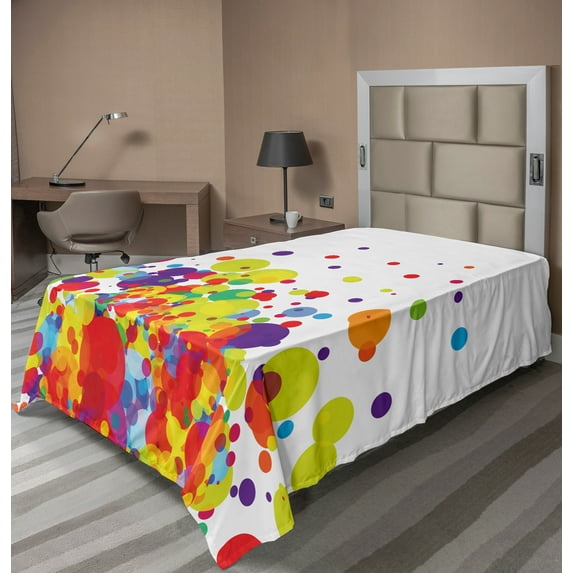 Ambesonne Colorful Flat Sheet, Abstract Circle Rounds, TwinXL Size, Multicolor