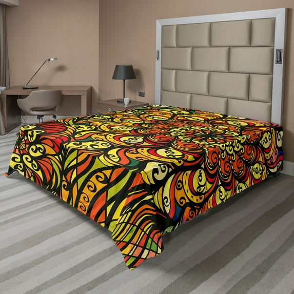 Ambesonne Colorful Flat Sheet, Abstract Curly Floral, Full Size, Multicolor