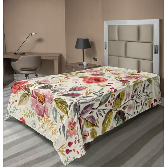 Ambesonne Colorful Flat Sheet, Abstract Flowers Roses, Twin Size, Multicolor