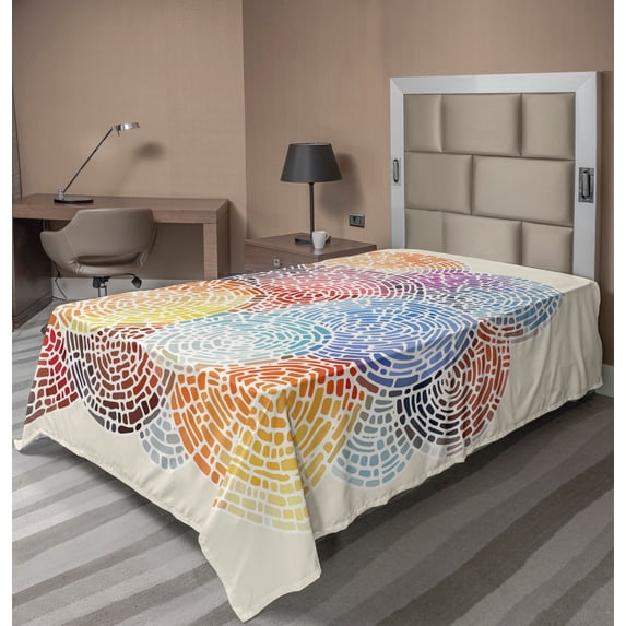 Ambesonne Colorful Flat Sheet, Abstract Mosaic Spots, Twin Size, Multicolor