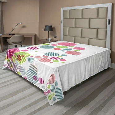 Ambesonne Colorful Flat Sheet, Abstract Striped Dots, Full Size, Multicolor