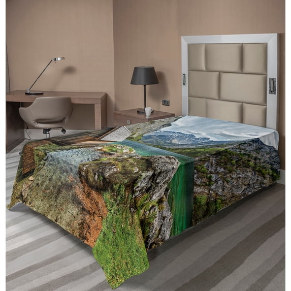 Ambesonne Colorful Flat Sheet, Alpine Mountains View, TwinXL Size, Multicolor