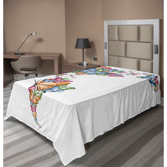 Ambesonne Colorful Flat Sheet, America World Love Map, TwinXL Size, Pale Orange Pink Blue