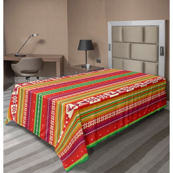 Ambesonne Colorful Flat Sheet, American Aztec, TwinXL Size, Multicolor