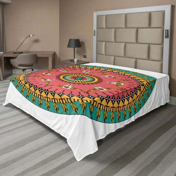 Ambesonne Colorful Flat Sheet, American Bull, King Size, Multicolor