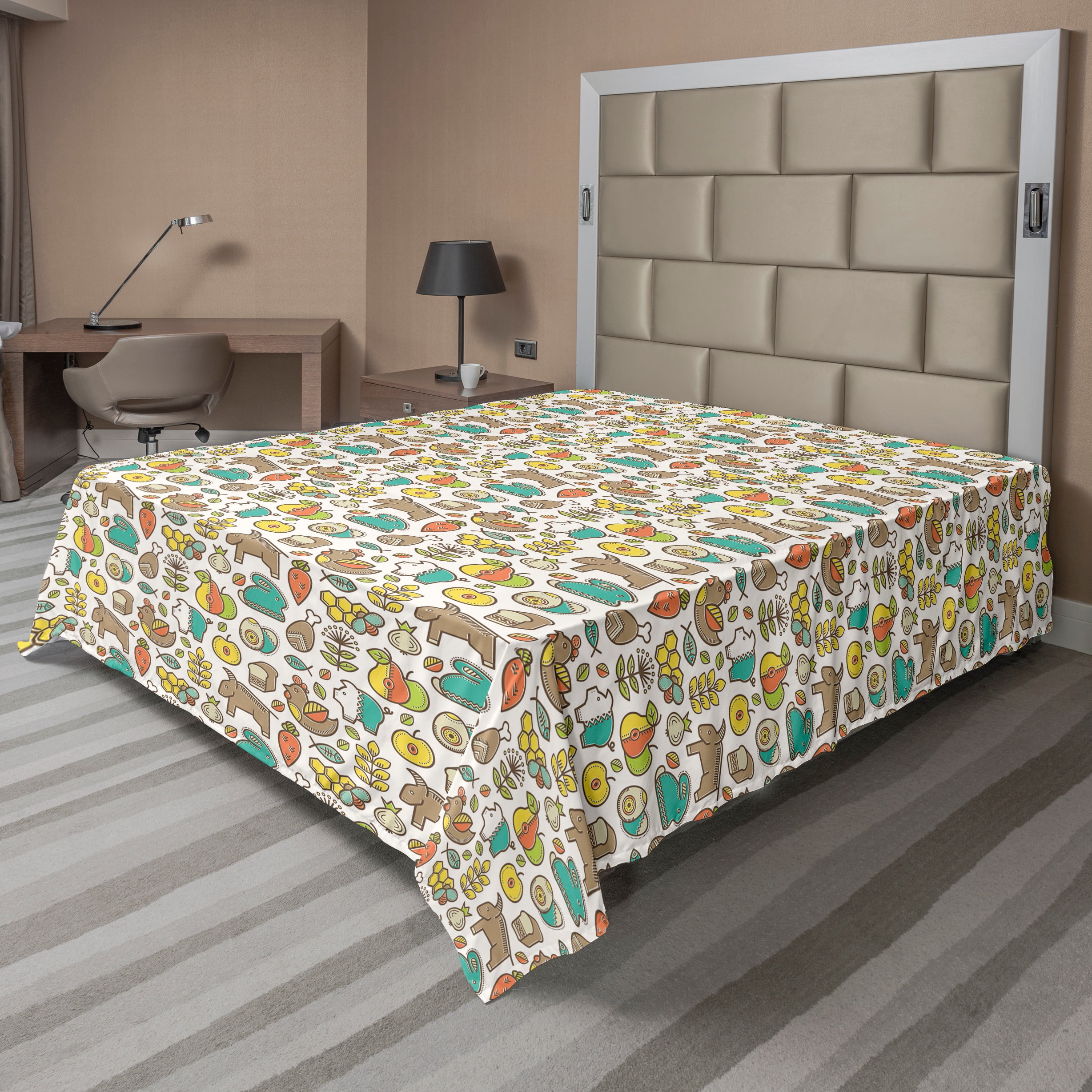 Full Size Blue and Green Animal Print Microfiber Flat Sheet