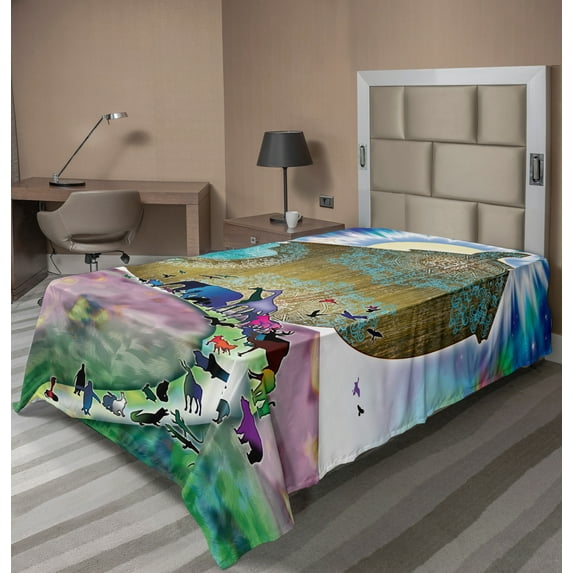 Ambesonne Colorful Flat Sheet, Animals of the World Story, TwinXL Size, Multicolor
