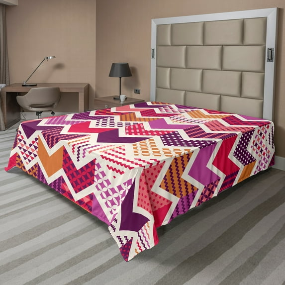 Ambesonne Colorful Flat Sheet, Arrow Chevron Geometry, California King, Multicolor