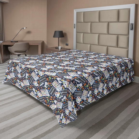 Ambesonne Colorful Flat Sheet, Artist Supplies Pattern, Queen Size, Multicolor