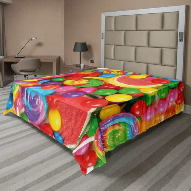 Ambesonne Colorful Flat Sheet, Assorted Jelly Candies, Queen Size, Multicolor