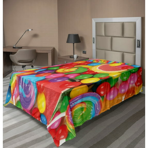 Ambesonne Colorful Flat Sheet, Assorted Jelly Candies, Twin Size, Multicolor