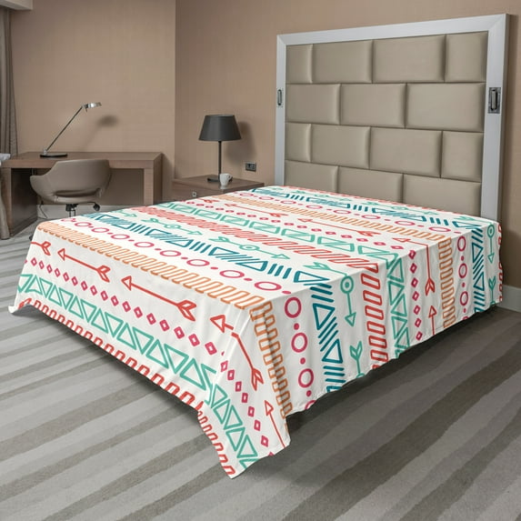 Ambesonne Colorful Flat Sheet, Aztec Tribe Maya Arrow, Queen Size, Multicolor