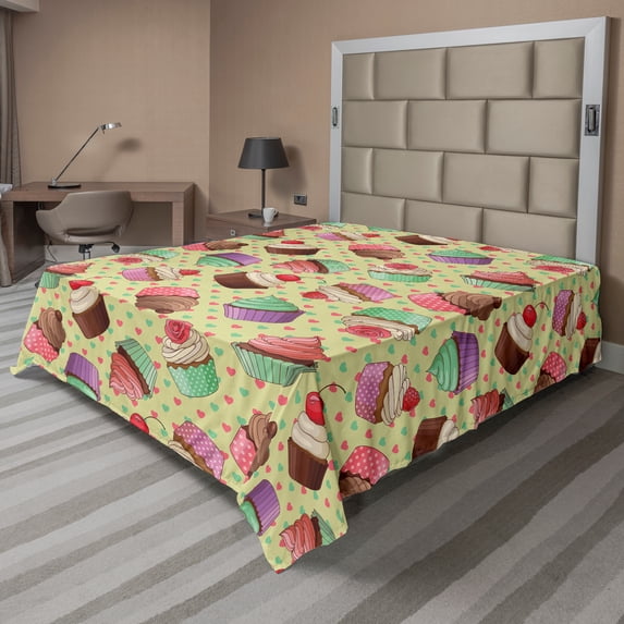 Ambesonne Colorful Flat Sheet, Bakery Polka Dots, Full Size, Multicolor