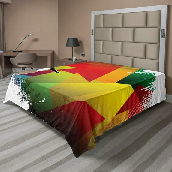 Ambesonne Colorful Flat Sheet, Basketball Modern Art, King Size, Multicolor