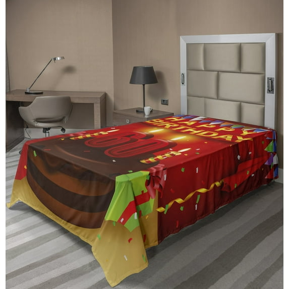 Ambesonne Colorful Flat Sheet, Birthday Party Cakes, TwinXL Size, Multicolor