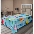 thumbnail image 1 of Ambesonne Colorful Flat Sheet, Birthday Party Themed Art, TwinXL Size, Pale Blue and Multicolor, 1 of 1