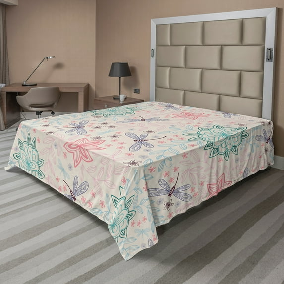 Ambesonne Colorful Flat Sheet, Bohem Dragonfly, Queen Size, Multicolor