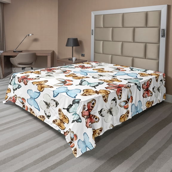Ambesonne Colorful Flat Sheet, Bohemian Butterflies, Full Size, Multicolor