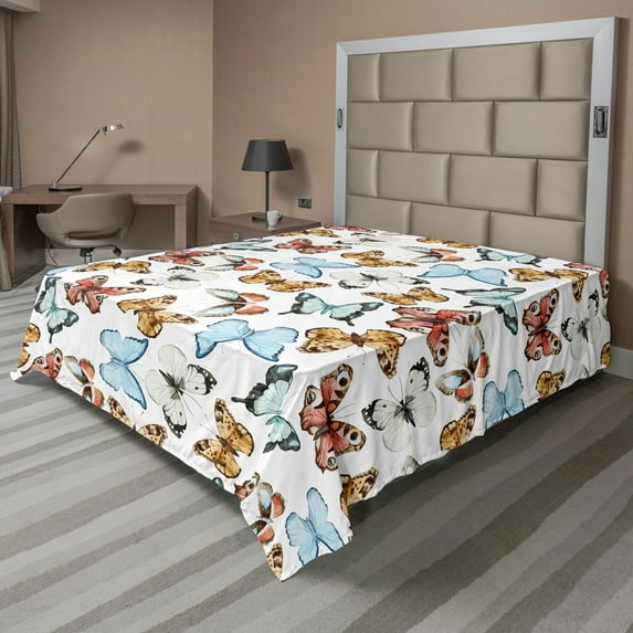 Ambesonne Colorful Flat Sheet, Bohemian Butterflies, King Size, Multicolor