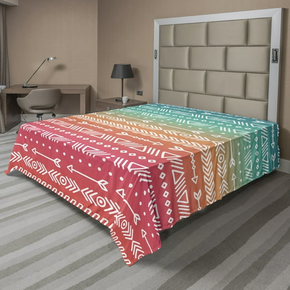 Ambesonne Colorful Flat Sheet, Bohemian Native Arrow, Queen Size, Multicolor